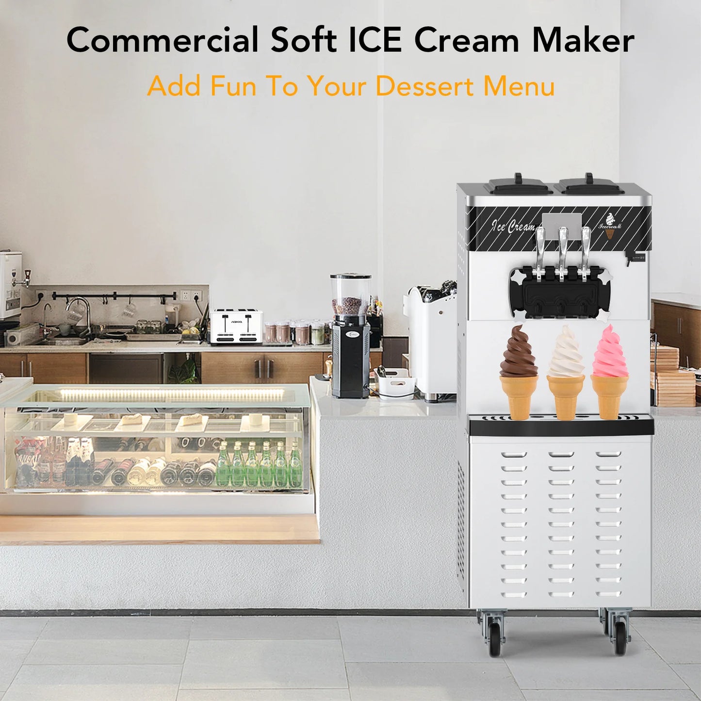 Commercial Ice Cream Maker 3 Flavors Soft Serve Machine.
