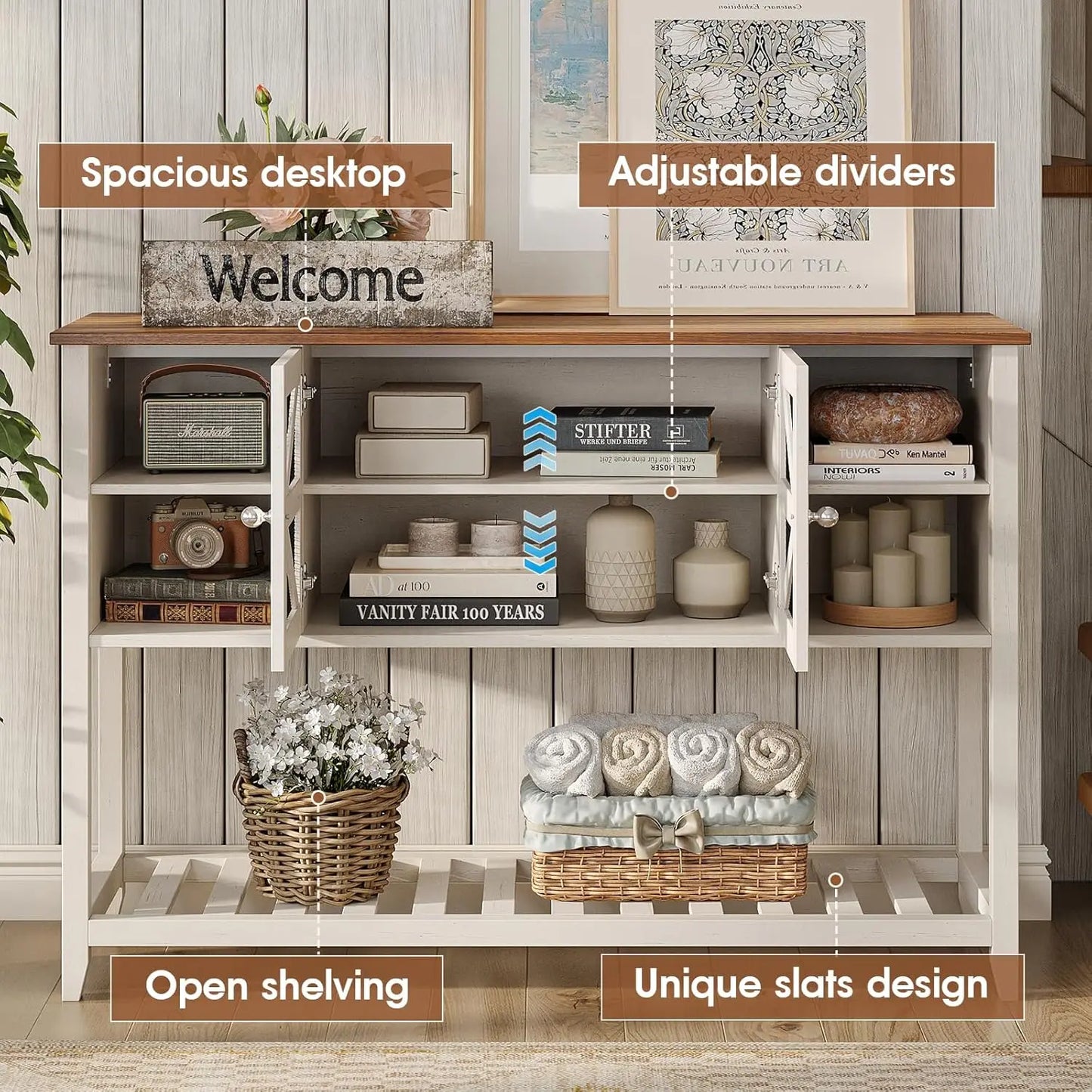 5 Open Storage Legs Console Table for Living Room Hallway