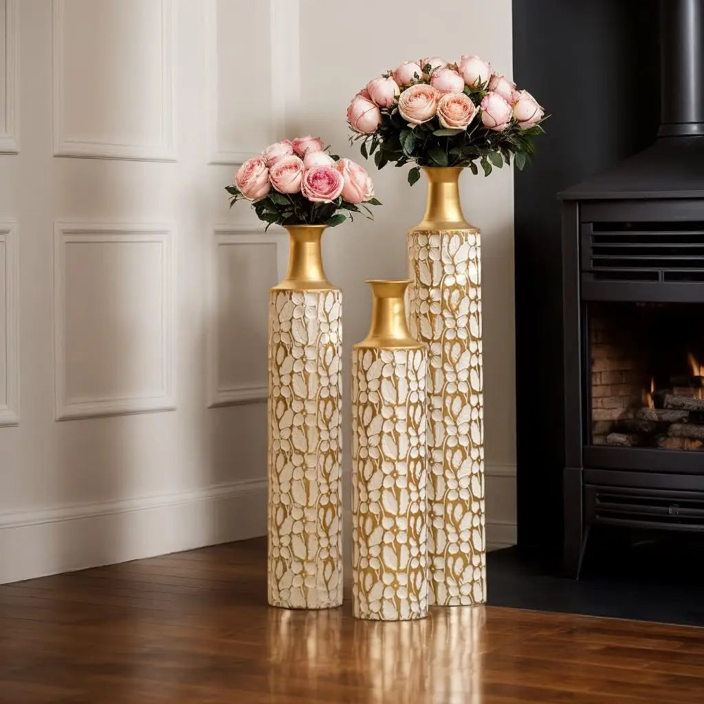 Large Gold Floor Vases Set
