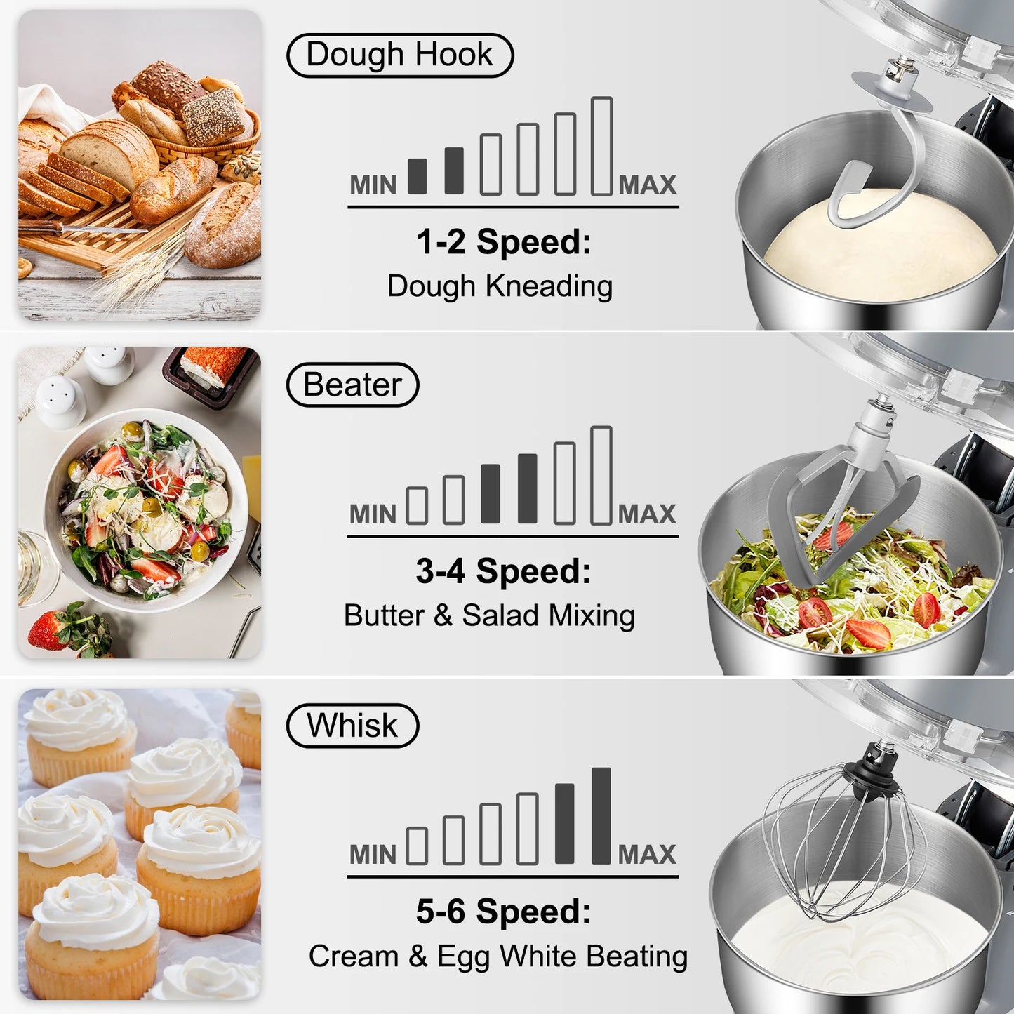 VEVOR Stand Mixer 660W Electric Dough Mixer with 6 Speeds