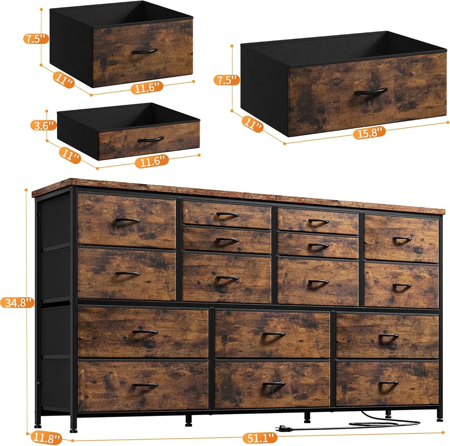 Dresser TV Stand with Charging Station for 60" TV Stand
