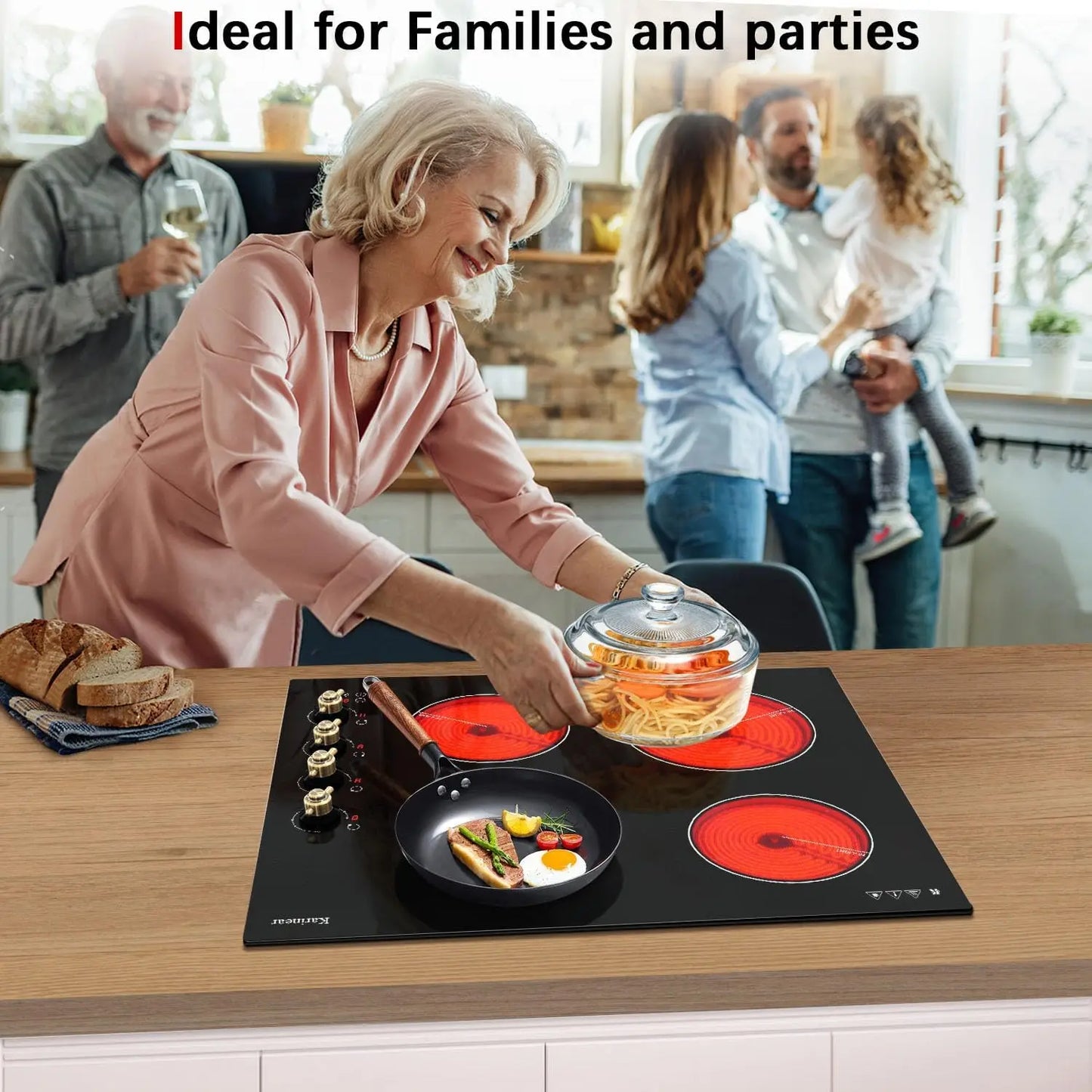 Karinear Electric Ceramic Cooktop 24 Inch, 4 Burners,