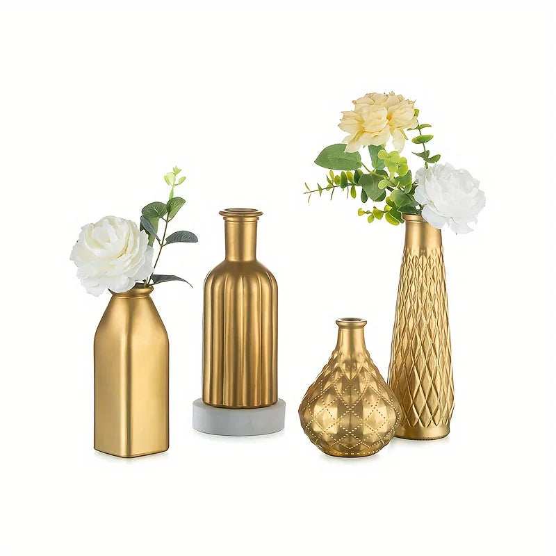Gold Glass Vase Antique Art Style, Table Centerpiece