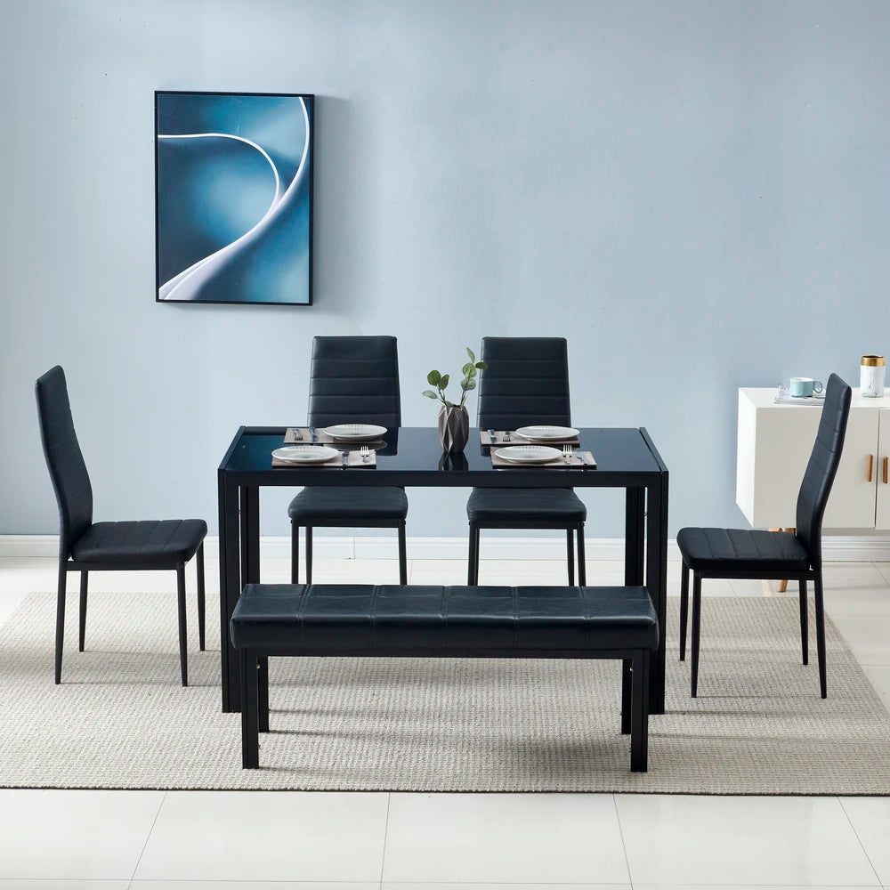 4pcs Stripping Texture High Backrest Dining Chairs Black