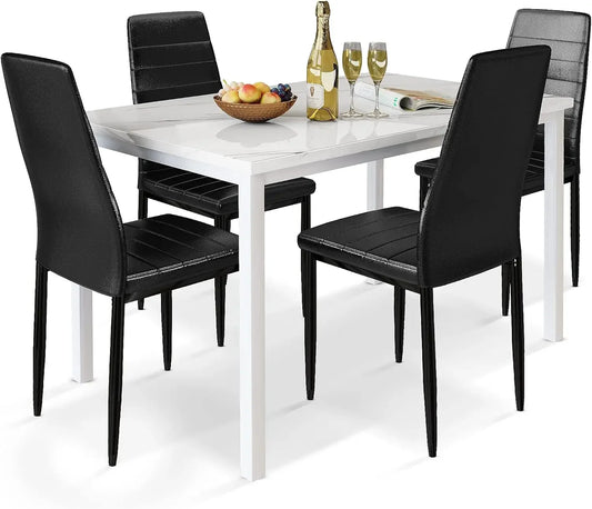 5 Pieces Dining Table Set for 4 with Faux Marble Top