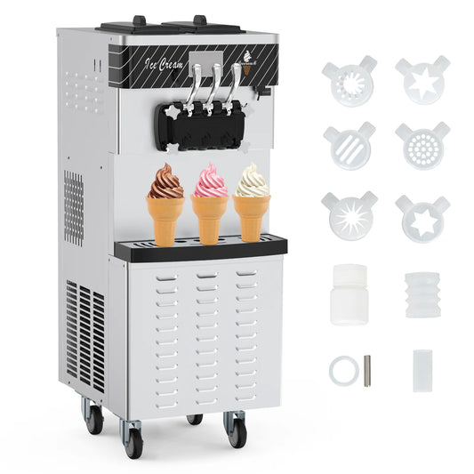 Commercial Ice Cream Maker 3 Flavors Soft Serve Machine.