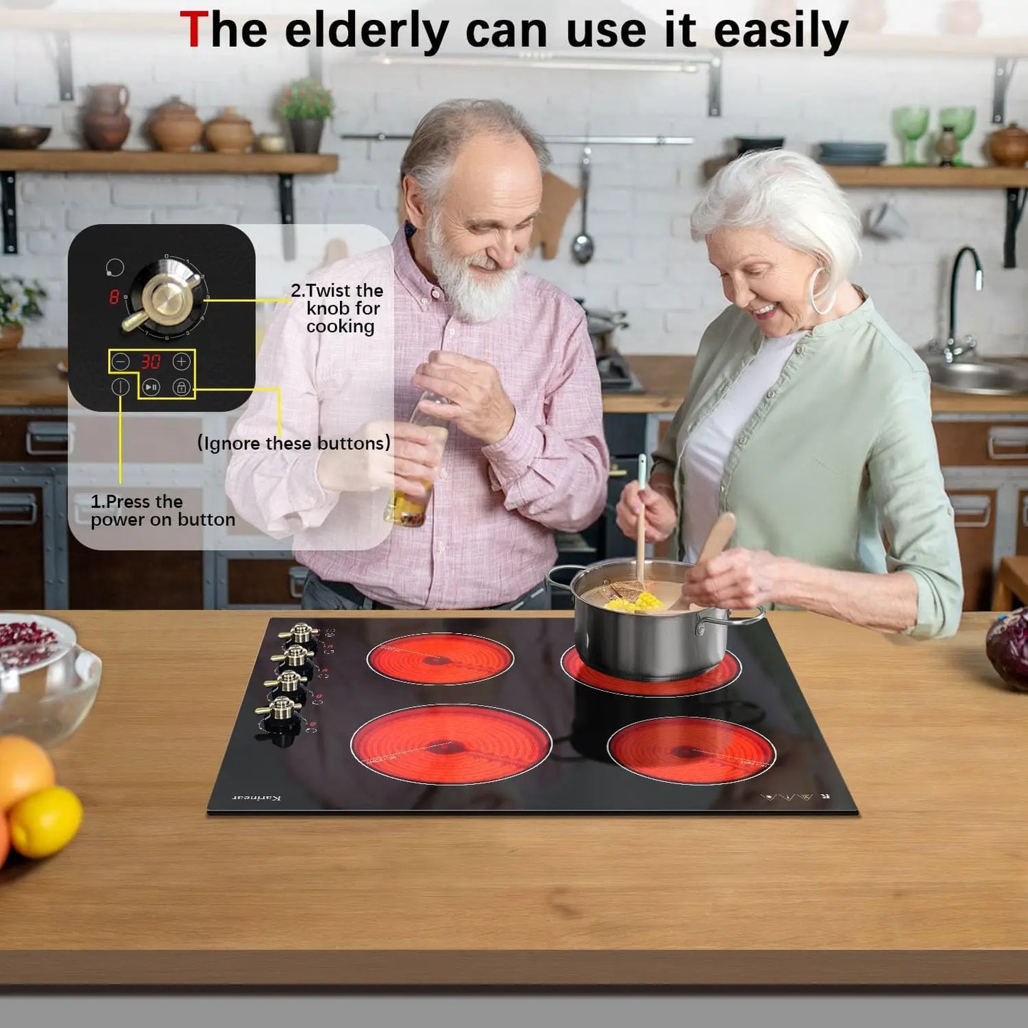 Karinear Electric Ceramic Cooktop 24 Inch, 4 Burners,