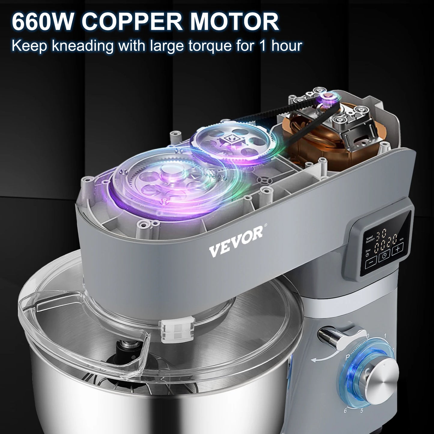 VEVOR Stand Mixer 660W Electric Dough Mixer with 6 Speeds