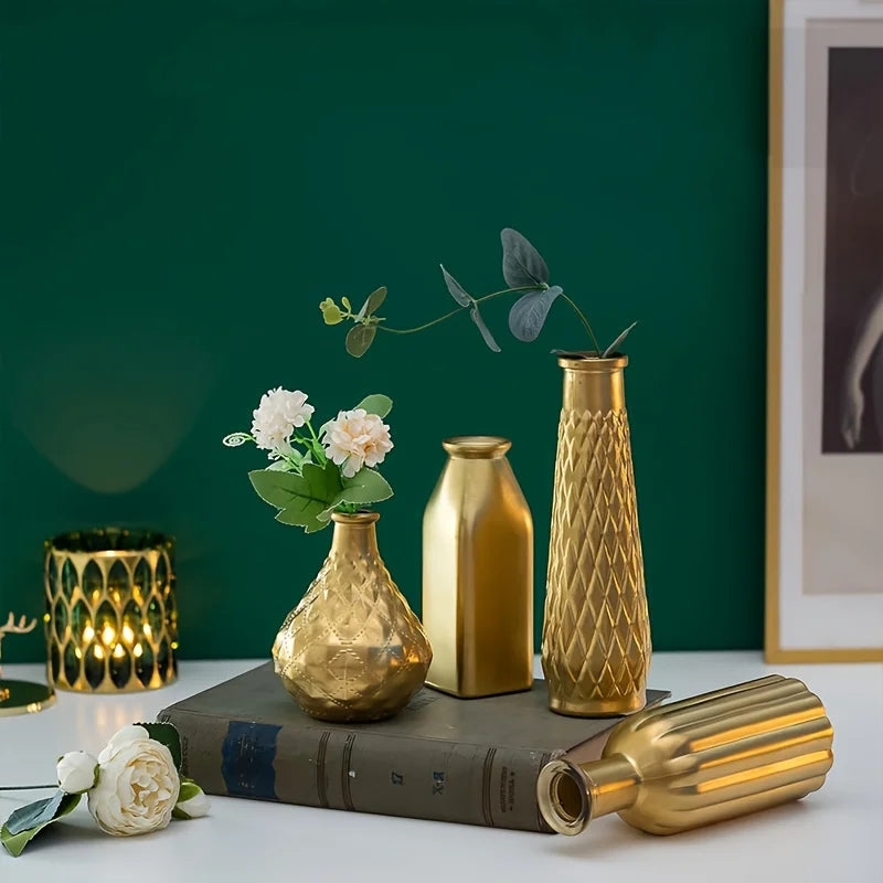 Gold Glass Vase Antique Art Style, Table Centerpiece