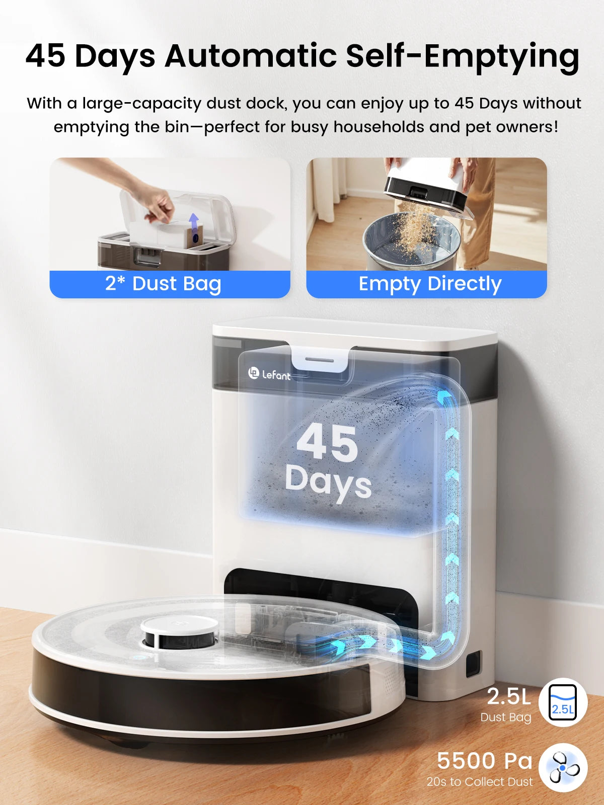 Lefant M2Pro Robot Vacuum with Mop,Self-Emptying,