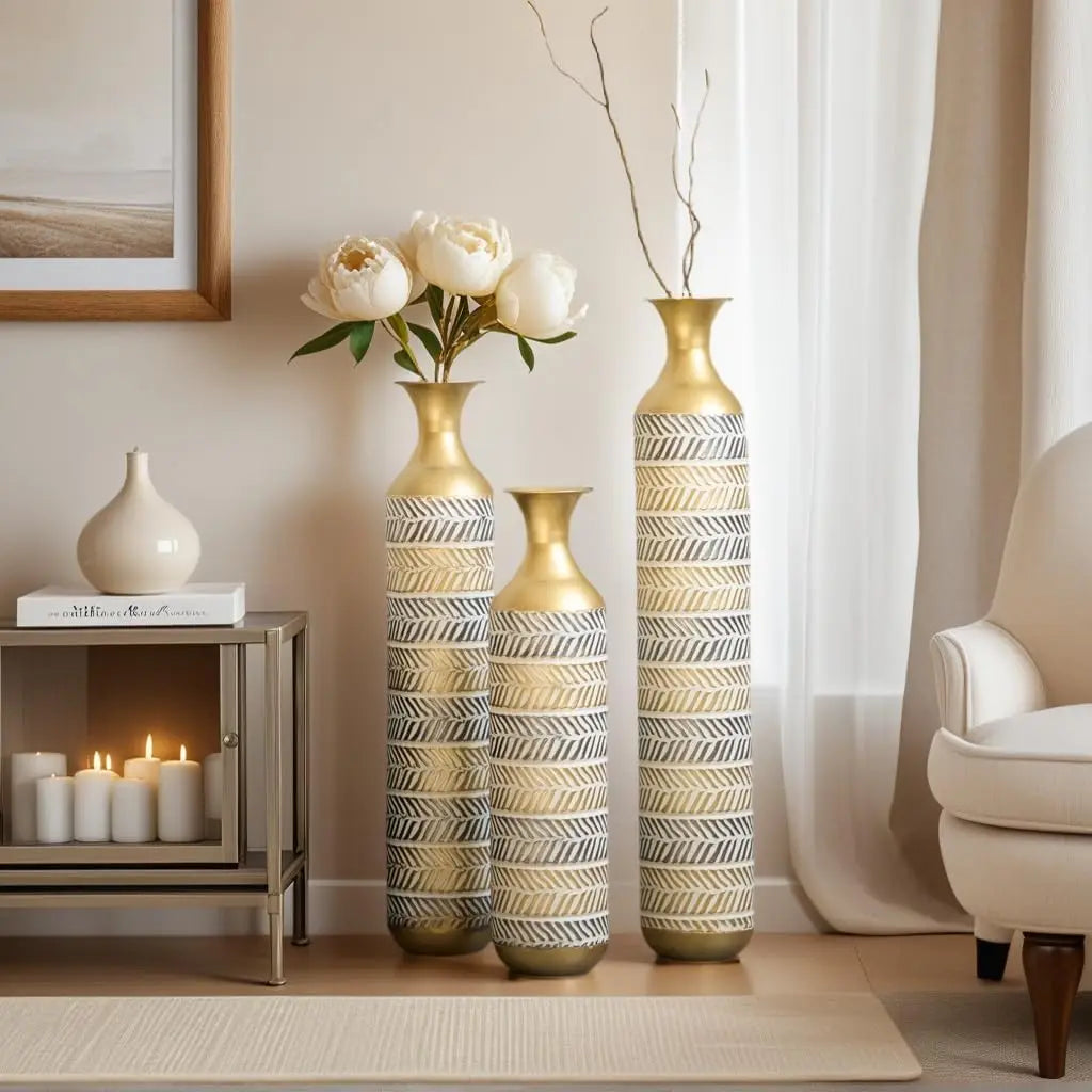 Large Gold Floor Vases Set