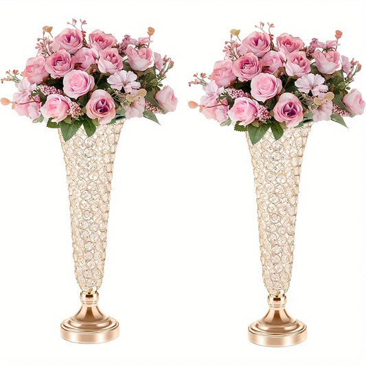 2 Crystal Vases, 20 Inches High