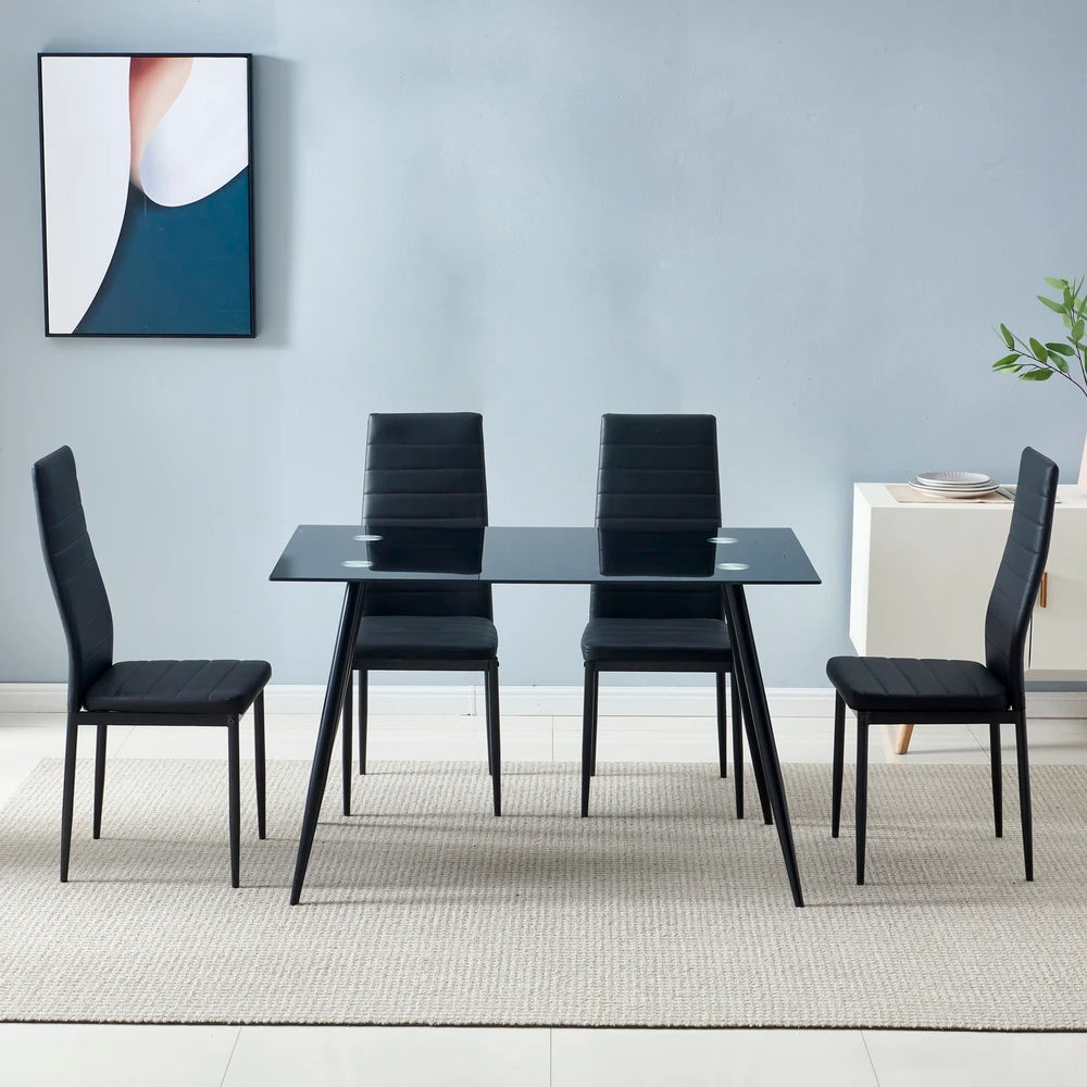 4pcs Stripping Texture High Backrest Dining Chairs Black