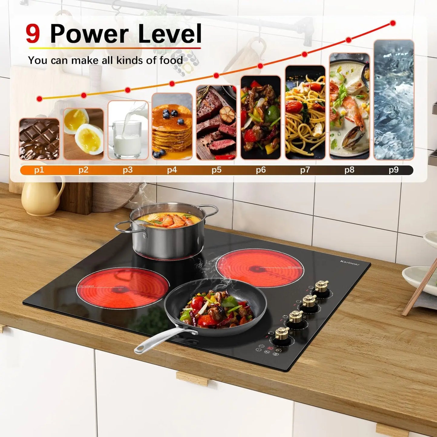 Karinear Electric Ceramic Cooktop 24 Inch, 4 Burners,