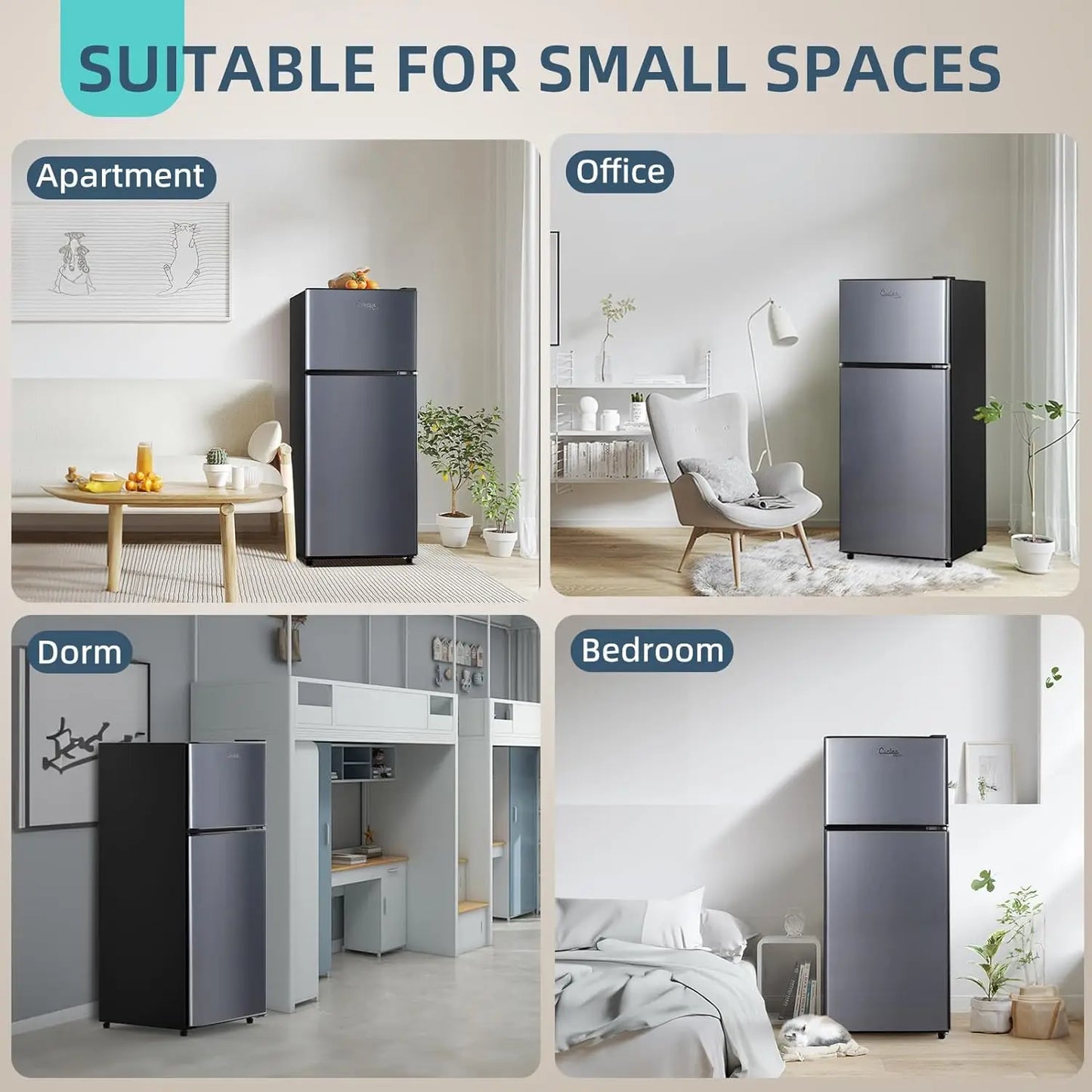 4.2 Cu.Ft Small Refrigerator with Freezer, Mini Fridge Double Door