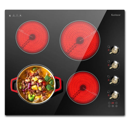 Karinear Electric Ceramic Cooktop 24 Inch, 4 Burners,