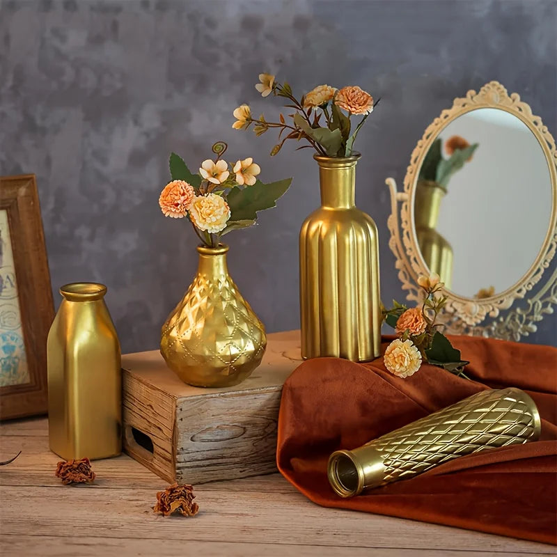 Gold Glass Vase Antique Art Style, Table Centerpiece