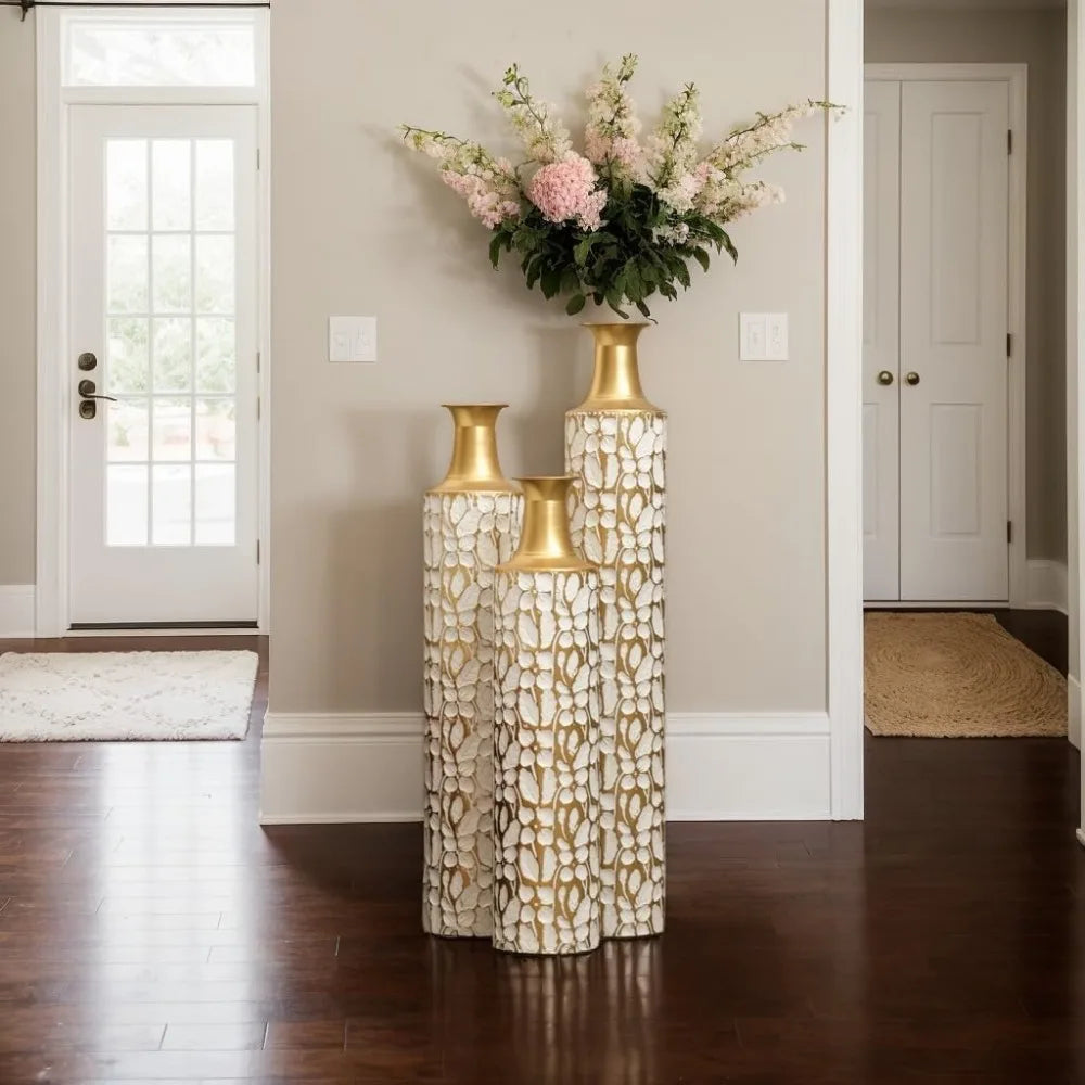 Large Gold Floor Vases Set