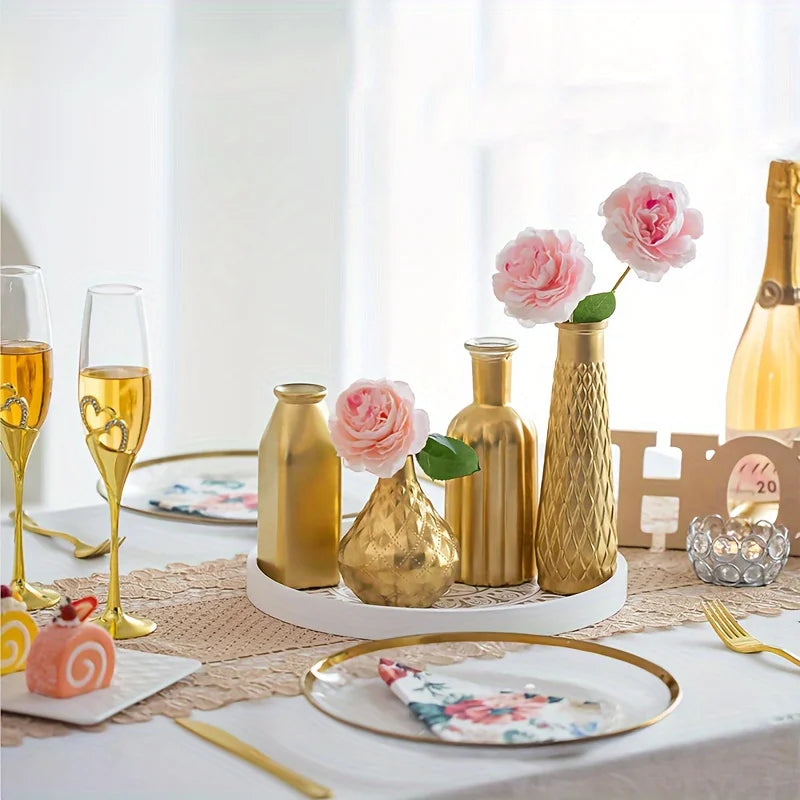 Gold Glass Vase Antique Art Style, Table Centerpiece