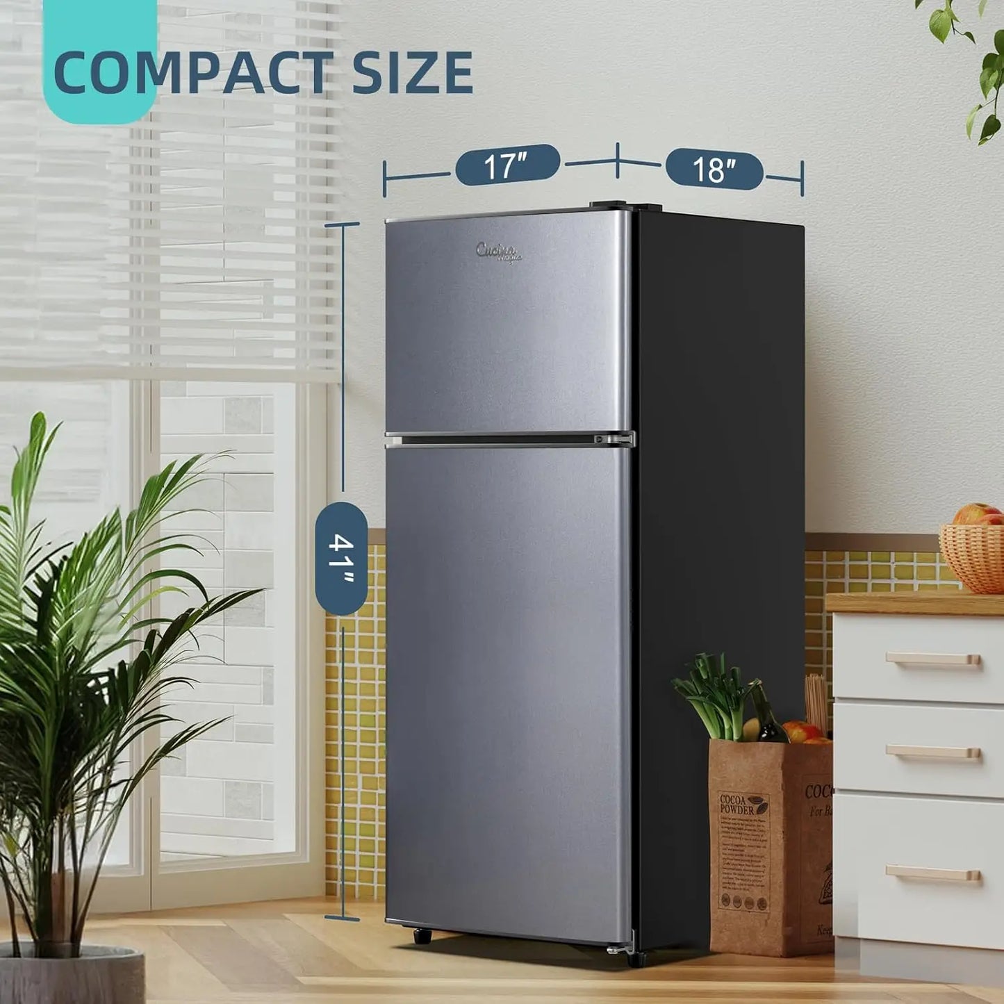 4.2 Cu.Ft Small Refrigerator with Freezer, Mini Fridge Double Door