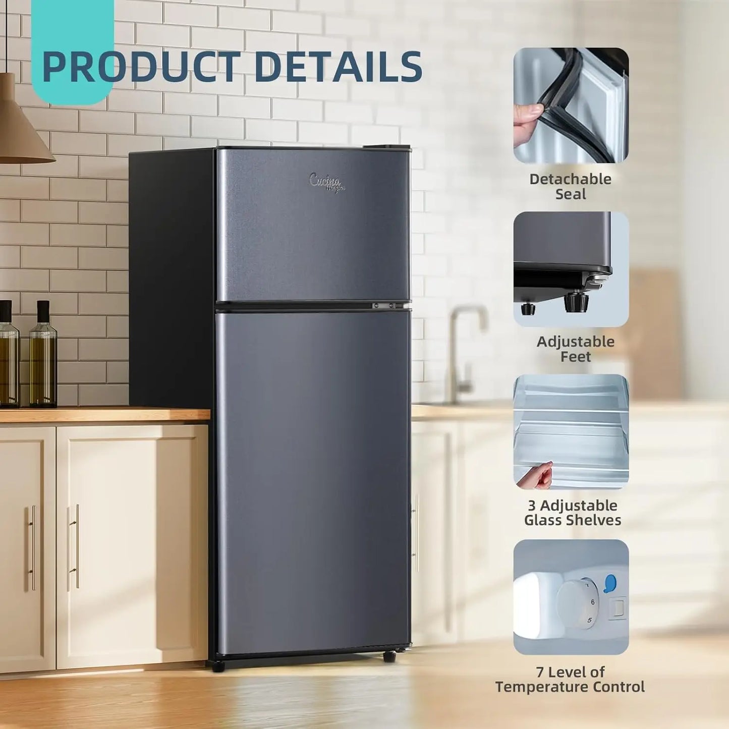 4.2 Cu.Ft Small Refrigerator with Freezer, Mini Fridge Double Door