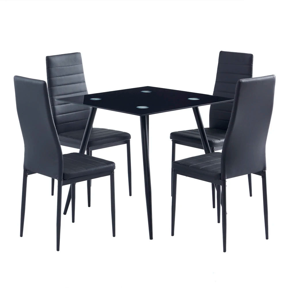 4pcs Stripping Texture High Backrest Dining Chairs Black