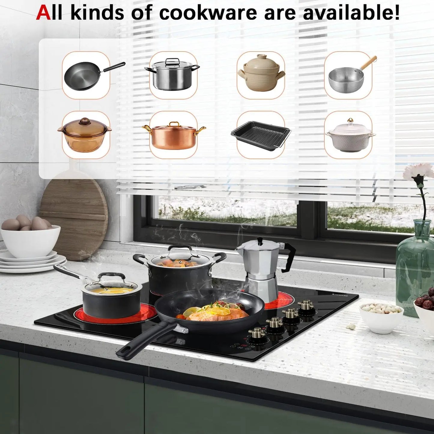 Karinear Electric Ceramic Cooktop 24 Inch, 4 Burners,