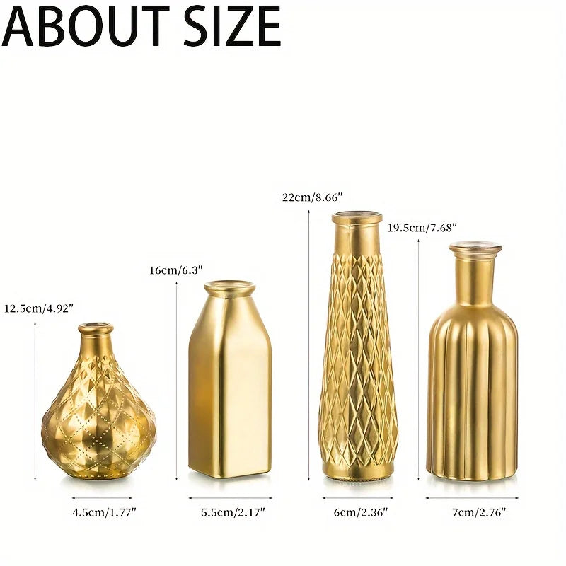 Gold Glass Vase Antique Art Style, Table Centerpiece